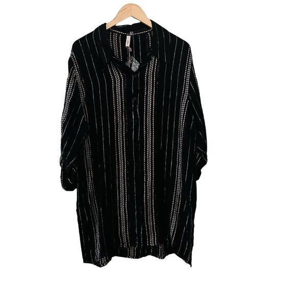 Elan Melon Multicolored Striped Button Up Oversized Shirt Size M Medium NWT - Picture 6 of 6